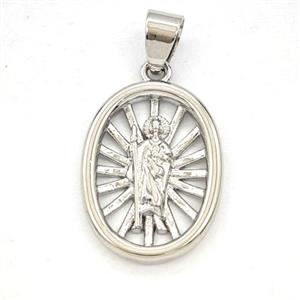Copper Saint Jude Oval Pendant Platinum Plated, approx 15-20mm [FD29332]