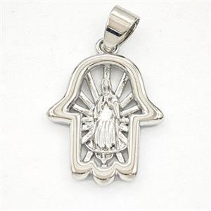 Copper Virgin Mary Hamsahand Pendant Platinum Plated, approx 17-20mm [FD29334]