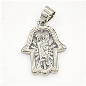 Copper Saint Jude Hamsahand Pendant Platinum Plated, approx 17-20mm [FD29336]