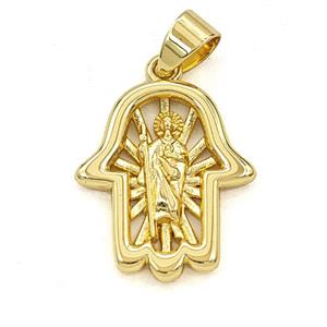 Copper Saint Jude Hamsahand Pendant Gold Plated, approx 17-20mm [FD29337]