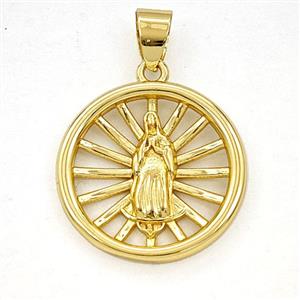 Copper Virgin Mary Circle Pendant Gold Plated, approx 20mm [FD29339]