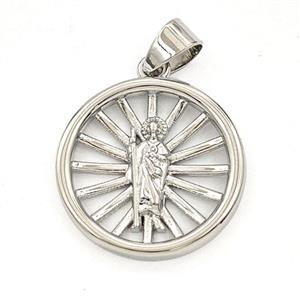 Copper Saint Jude Circle Pendant Platinum Plated, approx 20mm [FD29340]