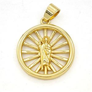 Copper Saint Jude Circle Pendant Gold Plated, approx 20mm [FD29341]