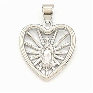 Copper Virgin Mary Heart Pendant Platinum Plated, approx 19mm [FD29342]