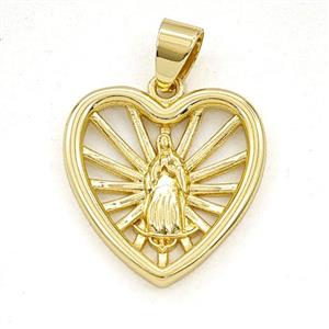 Copper Virgin Mary Heart Pendant Gold Plated, approx 19mm [FD29343]