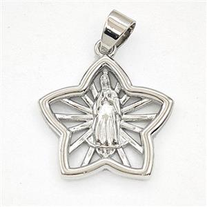 Copper Virgin Mary Star Pendant Platinum Plated, approx 21mm [FD29346]