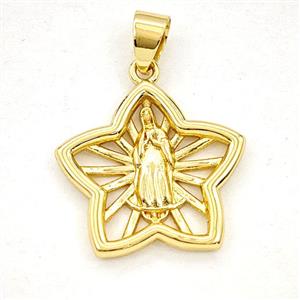 Copper Virgin Mary Star Pendant Gold Plated, approx 21mm [FD29347]