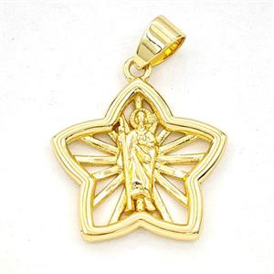 Copper Saint Jude Star Pendant Gold Plated, approx 21mm [FD29349]