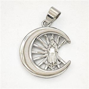 Copper Virgin Mary Moon Pendant Platinum Plated, approx 19-20mm [FD29350]