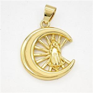 Copper Virgin Mary Moon Pendant Gold Plated, approx 19-20mm [FD29351]