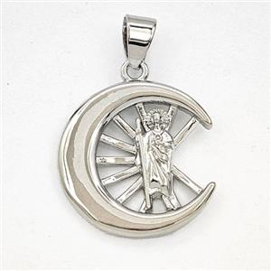 Copper Saint Jude Moon Pendant Platinum Plated, approx 19-20mm [FD29352]