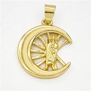 Copper Saint Jude Moon Pendant Gold Plated, approx 19-20mm [FD29353]