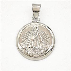 Copper Virgin Mary Medal Pendant Platinum Plated, approx 17.5mm [FD29354]