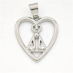 Copper Nossa Senhora Aparecida Heart Pendant Pave Zirconia Platinum Plated, approx 19-20mm [FD29358]
