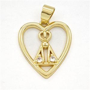 Copper Nossa Senhora Aparecida Heart Pendant Pave Zirconia Gold Plated, approx 19-20mm [FD29359]