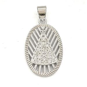 Copper Nossa Senhora Aparecida Oval Pendant Platinum Plated, approx 16-23mm [FD29360]