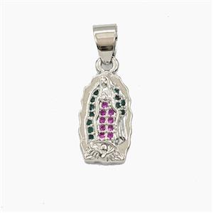 Copper Virgin Mary Pendant Pave Zirconia Platinum Plated, approx 9-15mm [FD29362]