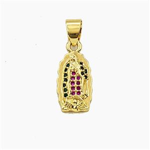 Copper Virgin Mary Pendant Pave Zirconia Gold Plated, approx 9-15mm [FD29363]
