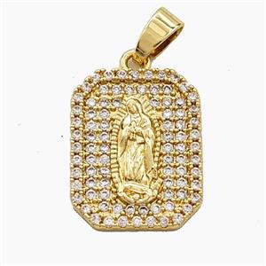 Copper Virgin Mary Pendant Pave Zirconia Rectangle Gold Plated, approx 15-20mm [FD29365]