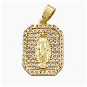 Copper Virgin Mary Pendant Pave Zirconia Rectangle Gold Plated, approx 15-20mm [FD29369]