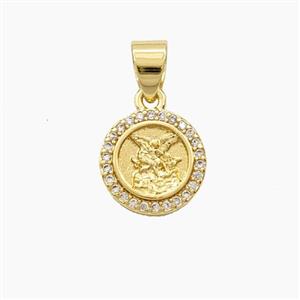 Copper Saint Michael Pendant Pave Zirconia Gold Plated, approx 12mm [FD29378]