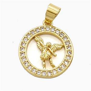 Copper Saint Michael Pendant Pave Zirconia Gold Plated, approx 18mm [FD29380]