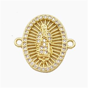 Copper Virgin Mary Connector Pave Zirconia Oval Gold Plated, approx 13-18mm [FD29381]