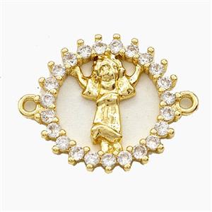 Copper Divine Child Connector Pave Zirconia Jesus Gold Plated, approx 20mm [FD29384]
