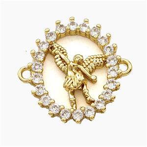 Copper Saint Michael Connector Pave Zirconia Jesus Gold Plated, approx 17-21mm [FD29385]