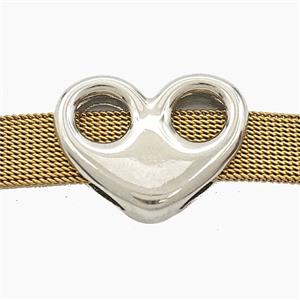 Copper Heart Beads FlatHole Platinum Plated, approx 25mm, 3-14mm hole [FD29388]