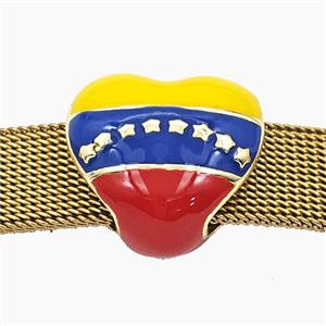 Copper Heart Beads FlatHole Enamel Venezuela Flag Gold Plated, approx 17.5mm, 3-12mm hole [FD29390]