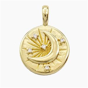 Copper Sun Moon Pendant Pave Zirconia Gold Plated, approx 18mm [FD29391]