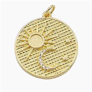 Copper Sun Moon Pendant Pave Zirconia Gold Plated, approx 21mm [FD29392]