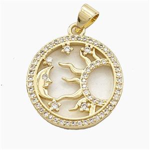 Copper Sun Moon Pendant Pave Zirconia Gold Plated, approx 20mm [FD29393]