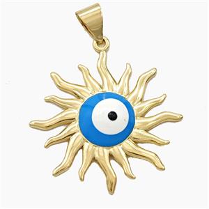 Copper Sun Pendant Evil Eye Enamel Gold Plated, approx 37mm [FD29399]