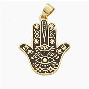Copper Hamsahand Pendant Black Painted Evil Eye Gold Plated, approx 14-28mm [FD29403]