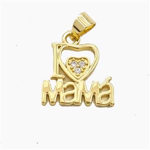 Copper Pendant Pave Zirconia I Love Mama Heart Gold Plated, approx 14-15mm [FD29411]