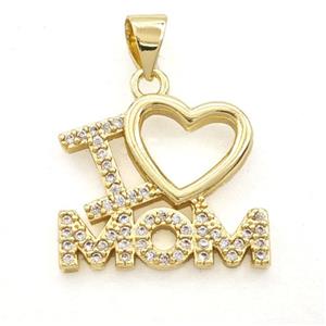Copper Pendant Pave Zirconia I Love Mama Heart Gold Plated, approx 16-18mm [FD29417]