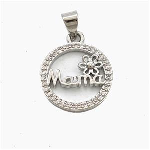 Copper Mama Pendant Pave Zirconia Flower Circle Platinum Plated, approx 15.5mm [FD29420]