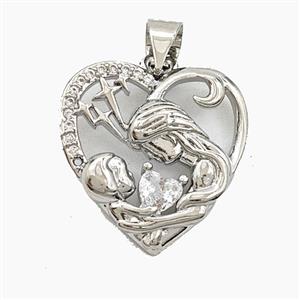Copper Heart Pendant Pave Zirconia MamaBaby Platinum Plated, approx 18mm [FD29426]