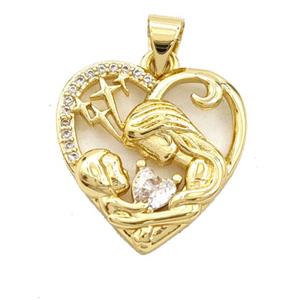 Copper Heart Pendant Pave Zirconia MamaBaby Gold Plated, approx 18mm [FD29427]