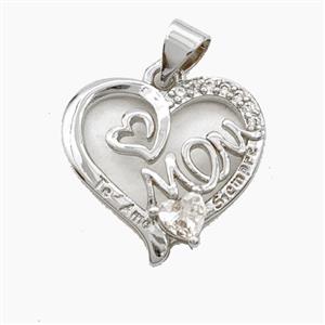 Copper Heart MOM Pendant Pave Zirconia Platinum Plated, approx 18mm [FD29432]