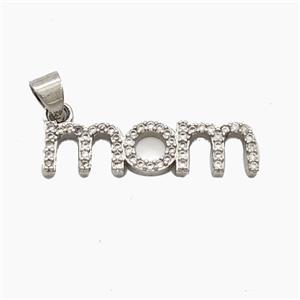 Copper MOM Pendant Pave Zirconia Platinum Plated, approx 7-25mm [FD29439]