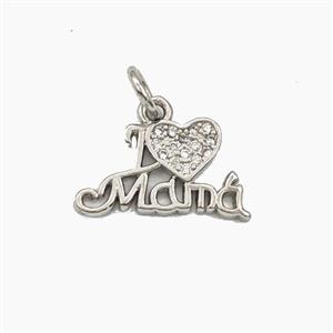 Copper Pendant Pave Zirconia I Love Mama Heart Platinum Plated, approx 9-15mm [FD29440]