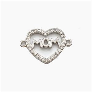 Copper Heart MOM Connector Pave Zirconia Platinum Plated, approx 15mm [FD29444]