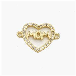 Copper Heart MOM Connector Pave Zirconia Gold Plated, approx 15mm [FD29445]