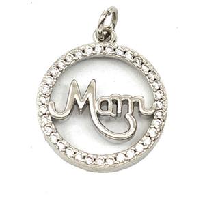 Copper MOM Pendant Pave Zirconia Circle Platinum Plated, approx 17.5mm [FD29446]