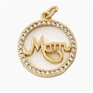 Copper MOM Pendant Pave Zirconia Circle Gold Plated, approx 17.5mm [FD29447]