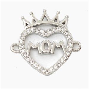 Copper Heart MOM Connector Pave Zirconia Crown Platinum Plated, approx 15-19mm [FD29448]