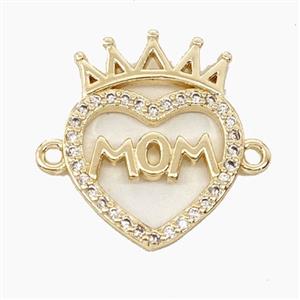 Copper Heart MOM Connector Pave Zirconia Crown Gold Plated, approx 15-19mm [FD29449]